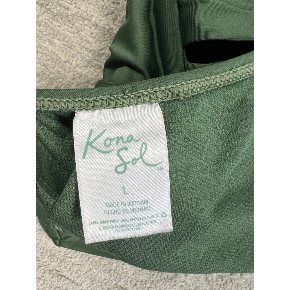 Kona Sol Bikini Top Womens L Olive‎ Green Halter Wrap Front Solid Swimwear